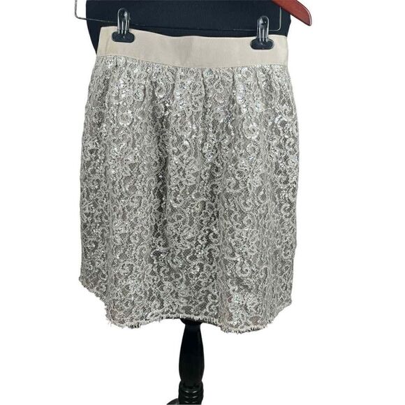 J. Crew size 2 lace metallic shimmer overlay lined
Champagne taupe silver skirt - Picture 1 of 5